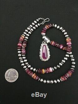 Gift Women Navajo Sterling Silver Purple Spiny Oyster Necklace 22 Pendant 4737