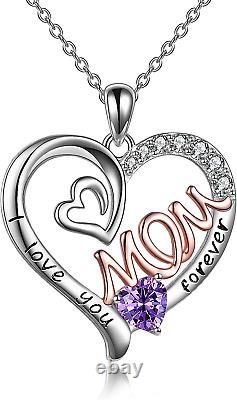 Gifts for Mom Necklace S925 Sterling Silver Heart CZ I Love You Mom Pendant Birt