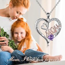 Gifts for Mom Necklace S925 Sterling Silver Heart CZ I Love You Mom Pendant Birt