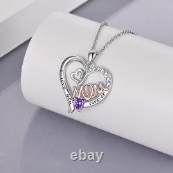 Gifts for Mom Necklace S925 Sterling Silver Heart CZ I Love You Mom Pendant Birt