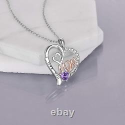 Gifts for Mom Necklace S925 Sterling Silver Heart CZ I Love You Mom Pendant Birt