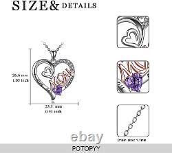 Gifts for Mom Necklace S925 Sterling Silver Heart CZ I Love You Mom Pendant Birt