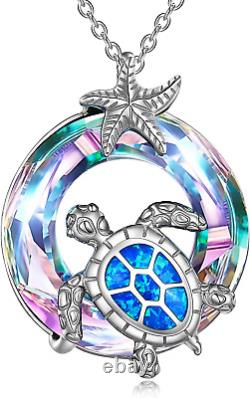 Gifts for Women Sea Turtle Tortoise Necklaces Sterling Silver Sea Crystal Pendan