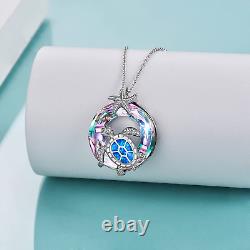 Gifts for Women Sea Turtle Tortoise Necklaces Sterling Silver Sea Crystal Pendan