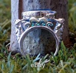 God Of Sea Oval Aquamarine stone Poseidon 925 Silver Men Women Ring gift