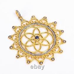 Gold Filled Designer Pendant Blue Sapphire Pave Diamond 925 Silver Jewelry Gift