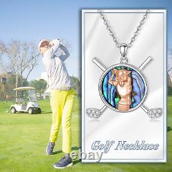 Golf Player Necklace 925 Sterling Silver Sports Pendant Jewelry Gifts for Women