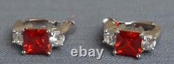 Gorgeous Italian silver 925 earrings Red Zircon Women Jewelry beautiful gift 9gr