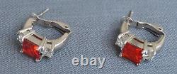 Gorgeous Italian silver 925 earrings Red Zircon Women Jewelry beautiful gift 9gr