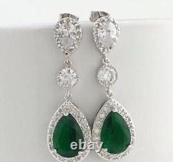 Green Elegant Emerald Zircon Earring 925 Sterling Silver Jewelry Gift For Wife