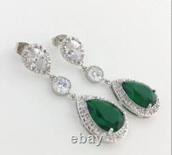 Green Elegant Emerald Zircon Earring 925 Sterling Silver Jewelry Gift For Wife