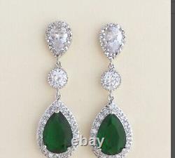 Green Elegant Emerald Zircon Earring 925 Sterling Silver Jewelry Gift For Wife