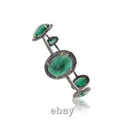 Green Emerald Cuff Bangle Pave Diamond 925 Sterling Silver Oxidize Jewelry Gift