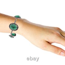 Green Emerald Cuff Bangle Pave Diamond 925 Sterling Silver Oxidize Jewelry Gift