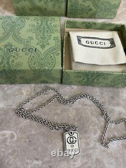 Gucci Dog Tag Pendant Necklace Sterling 925 Silver 20in Beautiful Free Shipping