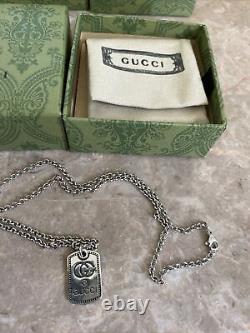 Gucci Dog Tag Pendant Necklace Sterling 925 Silver 20in Beautiful Free Shipping