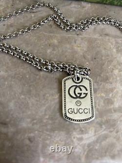 Gucci Dog Tag Pendant Necklace Sterling 925 Silver 20in Beautiful Free Shipping