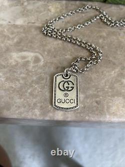 Gucci Dog Tag Pendant Necklace Sterling 925 Silver 20in Beautiful Free Shipping