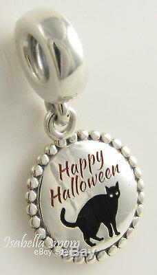 HAPPY HALLOWEEN Black Cat PANDORA Silver/ENAMEL Dangle Charm/Bead NEW w GIFT BOX
