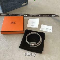 HERMES ACCESSORY Bracelet Tournis Leather Gray Silver AUTHENTIC GIFT FRANCE NEW
