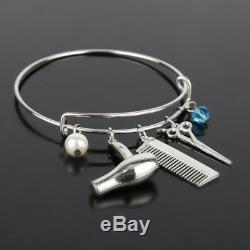 Hairdressing Bracelet Adjustable Bangle Charms Hairdresser Gift Silver Scissors