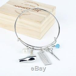 Hairdressing Bracelet Adjustable Bangle Charms Hairdresser Gift Silver Scissors