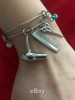 Hairdressing Bracelet Adjustable Bangle Charms Hairdresser Gift Silver Scissors