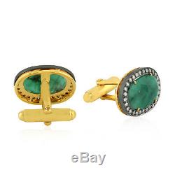 Halloween Gift 6.8ct Emerald Diamond 18k Solid Gold Silver Cufflinks Jewelry