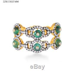 Halloween Gift Emerald Pave Diamond 18k Gold 925 Sterling Silver Ring Jewelry