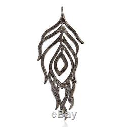 Halloween Gift Pave Diamond 925 Sterling Silver Feather Style Pendant Jewelry