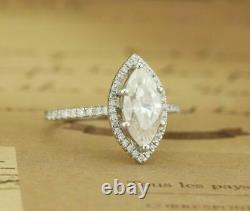 Halo 1.60ct 925 Sterling Silver Marquise Moissanite Engagement Ring Gift For Her