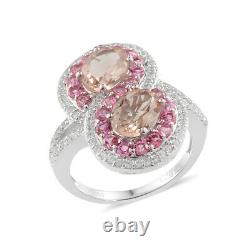 Halo Ring Silver Pink Spinel Zircon Women Jewelry for Gift Size 7 Ct 10.4