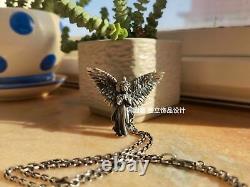 Handmade Vintage Angel with Wing Pendant 5CM Stering Silver Jewelry Gift Unisex