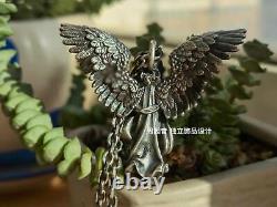 Handmade Vintage Angel with Wing Pendant 5CM Stering Silver Jewelry Gift Unisex