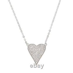 Heart Pave Diamond Chain Necklace Solid 925 Sterling Silver Jewelry Gift