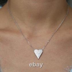 Heart Pave Diamond Chain Necklace Solid 925 Sterling Silver Jewelry Gift