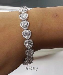 Heart round bracelet halo Tennis solid 925 sterling silver love White Women Gift