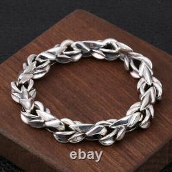 Heavy Mens S925 Sterling Silver 12MM Wide RETRO Singapore Chain Bracelet Gift