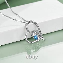 Hedgehog Necklace Sterling Silver Heart Blue CZ Jewelry Gift for Women Girls 18