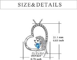 Hedgehog Necklace Sterling Silver Heart Blue CZ Jewelry Gift for Women Girls 18