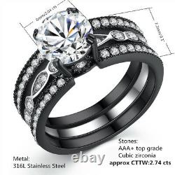 His Hers Titanium Stainless Steel Engagement Ring Matching Wedding Band Set Gift