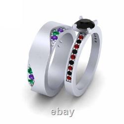 His and Her Engagement Wedding Ring Band Set Matching Couple Jewelry Gift Silver