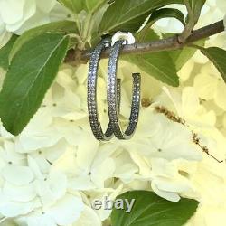 Hoop Earrings Diamond Silver Sterling Earring. 925 Handmade Jewelry Gift for Her