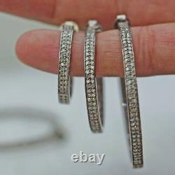 Hoop Earrings Diamond Silver Sterling Earring. 925 Handmade Jewelry Gift for Her