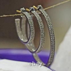 Hoop Earrings Diamond Silver Sterling Earring. 925 Handmade Jewelry Gift for Her