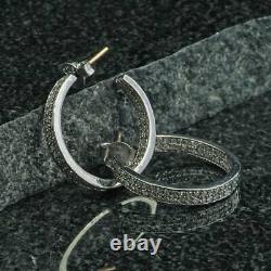 Hoop Earrings Diamond Silver Sterling Earring. 925 Handmade Jewelry Gift for Her