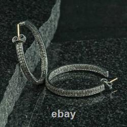 Hoop Earrings Diamond Silver Sterling Earring. 925 Handmade Jewelry Gift for Her