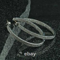 Hoop Earrings Diamond Silver Sterling Earring. 925 Handmade Jewelry Gift for Her