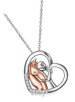 Horse Pendant Necklace Jewelry 925 Sterling Silver Girls Embrace Horse Gift