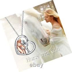 Horse Pendant Necklace Jewelry 925 Sterling Silver Girls Embrace Horse Gift